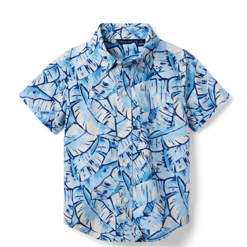 Janie & Jack Palm Leaf Poplin Shirt 6-12m